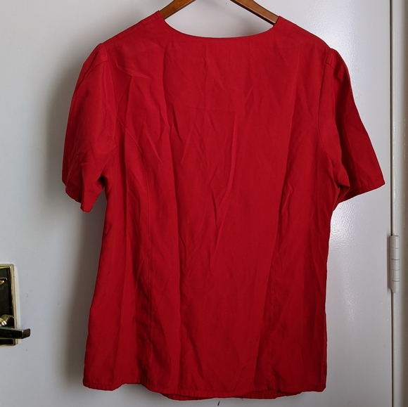 Vintage Red Embroidered Short Sleeve Button Down Blouse - Picture 13 of 16